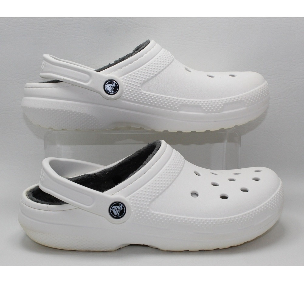 Crocs Classic Lined Clog White Grey Faux Fur Warm Slip On Shoes Mens 6 W 8